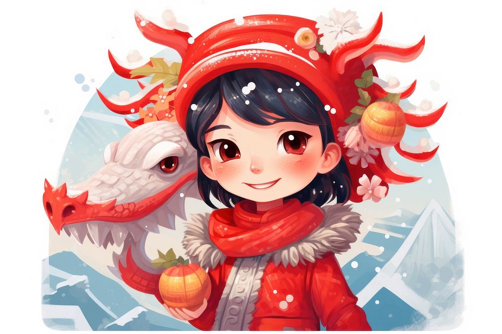 Chinese dragon puppet winter cute representation. 