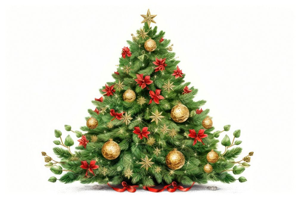 Decorated christmas tree plant pine white background. AI generated Image by rawpixel.