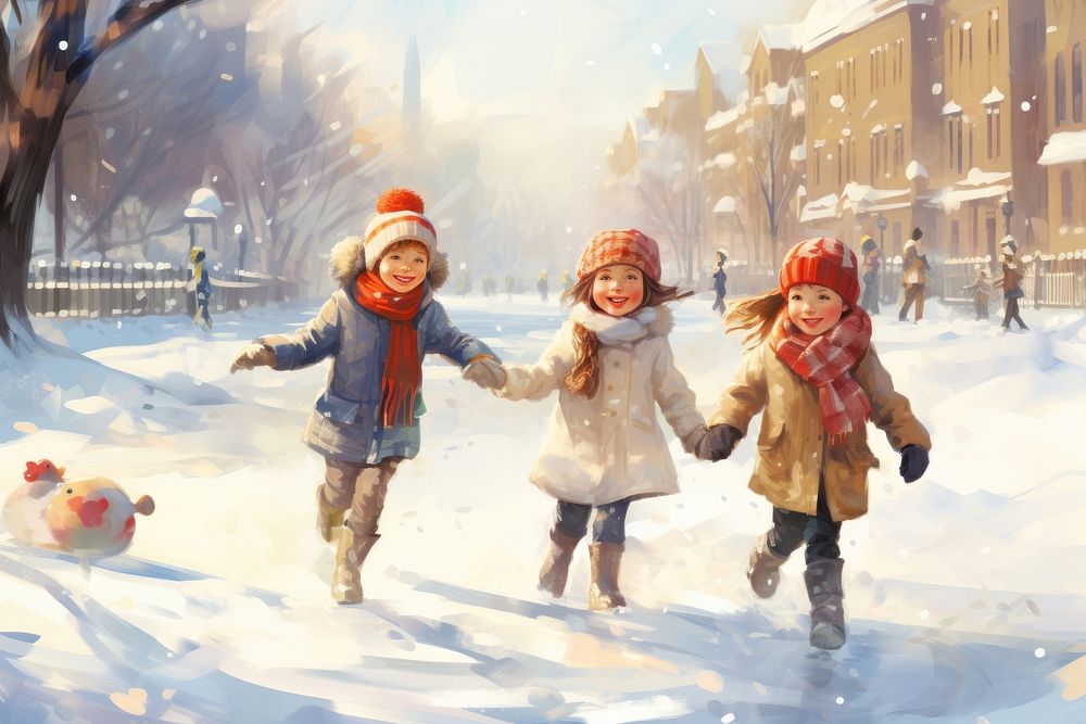 Kids playing snowball footwear outdoors winter. AI generated Image by rawpixel.