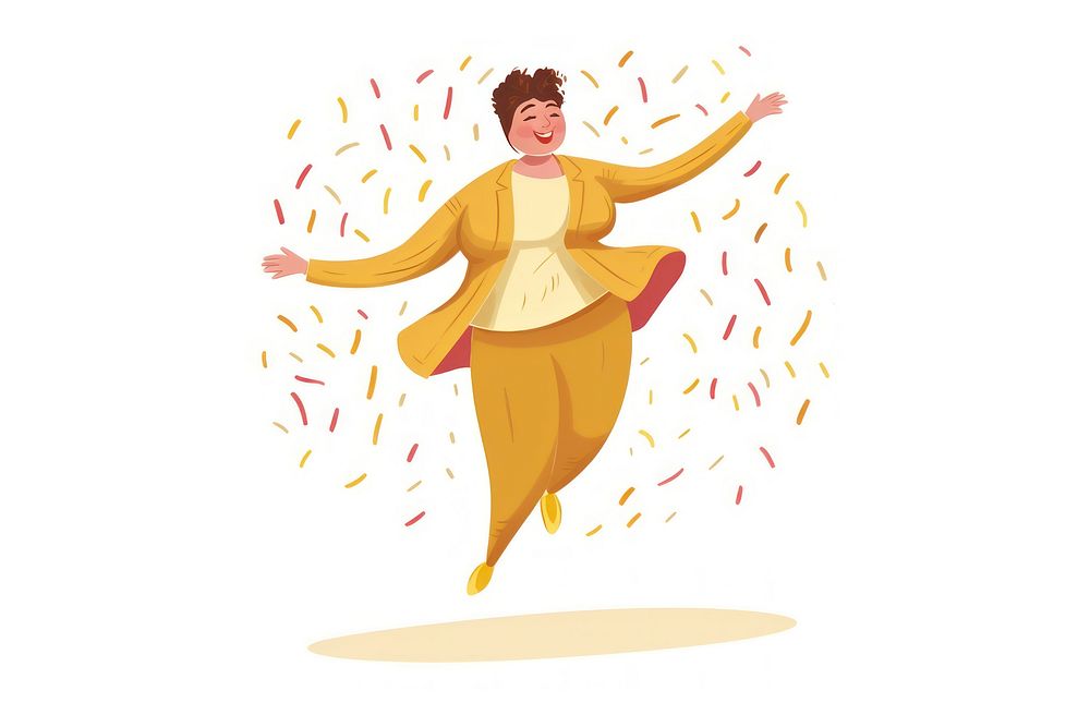 Chubby woman dancing cartoon celebration excitement. AI generated Image by rawpixel.
