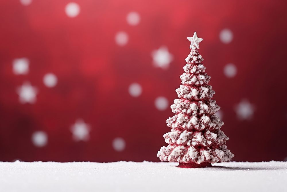 Christmas tree snow red. AI generated Image by rawpixel.