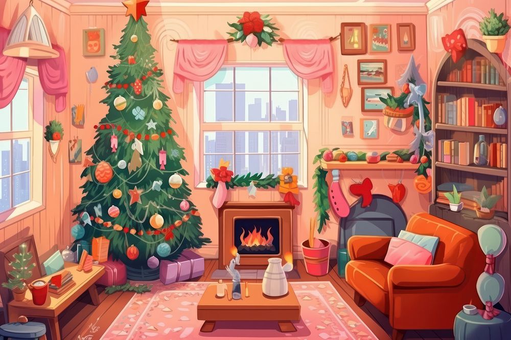 Christmas festival christmas fireplace furniture. AI generated Image by rawpixel.