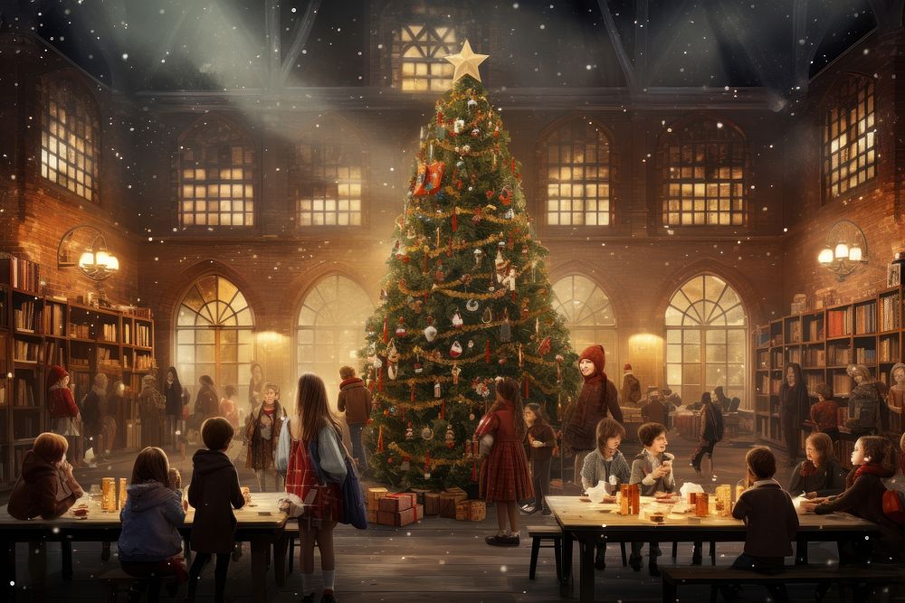 Christmas table architecture illuminated. AI generated Image by rawpixel.