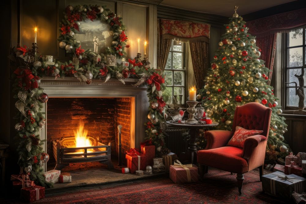 Christmas house interior wallpaper fireplace | Premium Photo - rawpixel