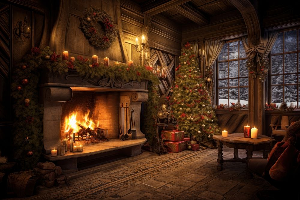 Christmas house interior wallpaper fireplace | Premium Photo - rawpixel