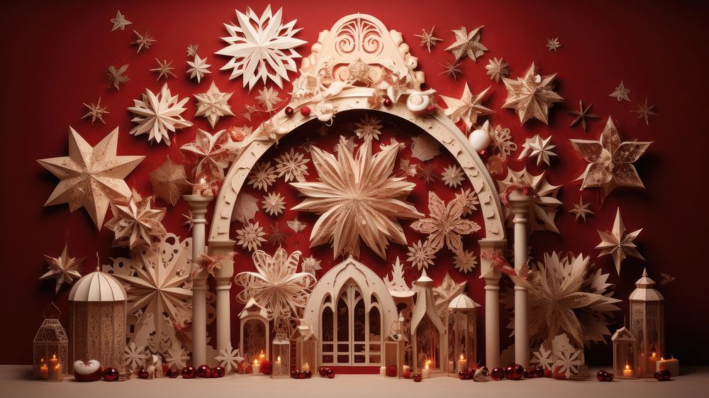 Christmas paper craft wallpaper representation spirituality architecture. AI generated Image by rawpixel.