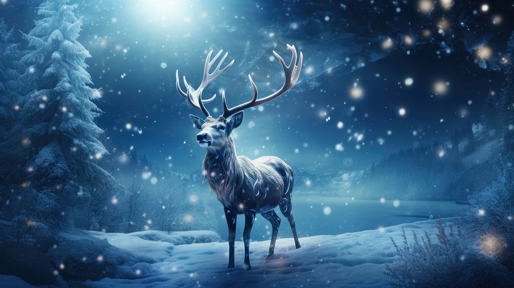 Christmas reindeer wallpaper wildlife outdoors nature. AI generated Image by rawpixel.