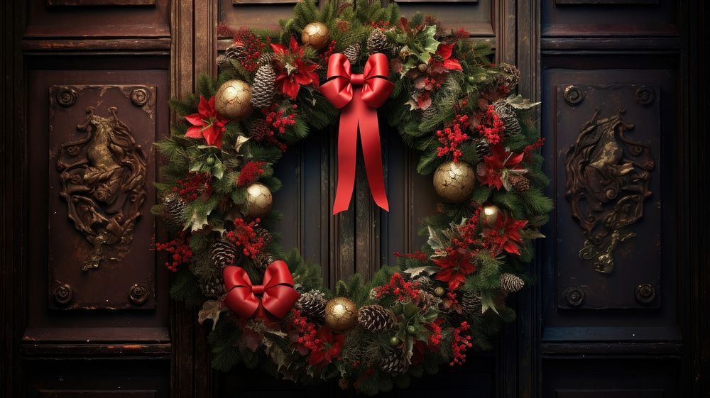 Christmas wreath wallpaper plant illuminated celebration. AI generated Image by rawpixel.