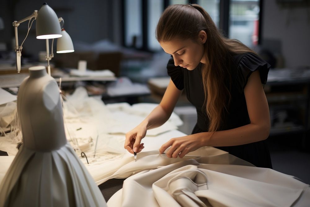 A fashion designer working sewing dress. AI generated Image by rawpixel.