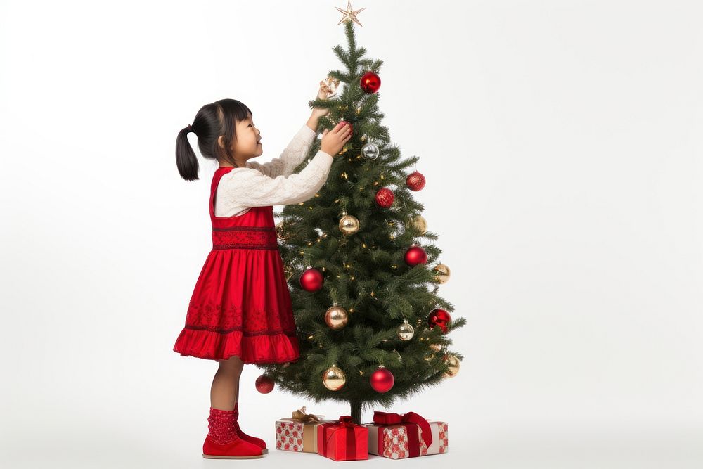 Christmas tree child plant girl. AI generated Image by rawpixel.