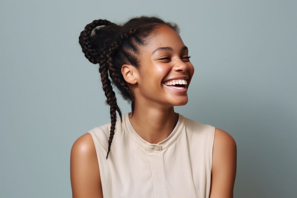 Black american woman braid cheerful portrait. AI generated Image by rawpixel.