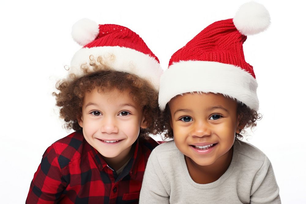 Kids wearing Christmas hat christmas portrait photo. AI generated Image by rawpixel.