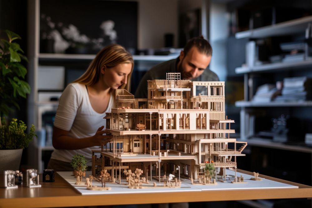 Teeagers building model adult toy architecture. AI generated Image by rawpixel.