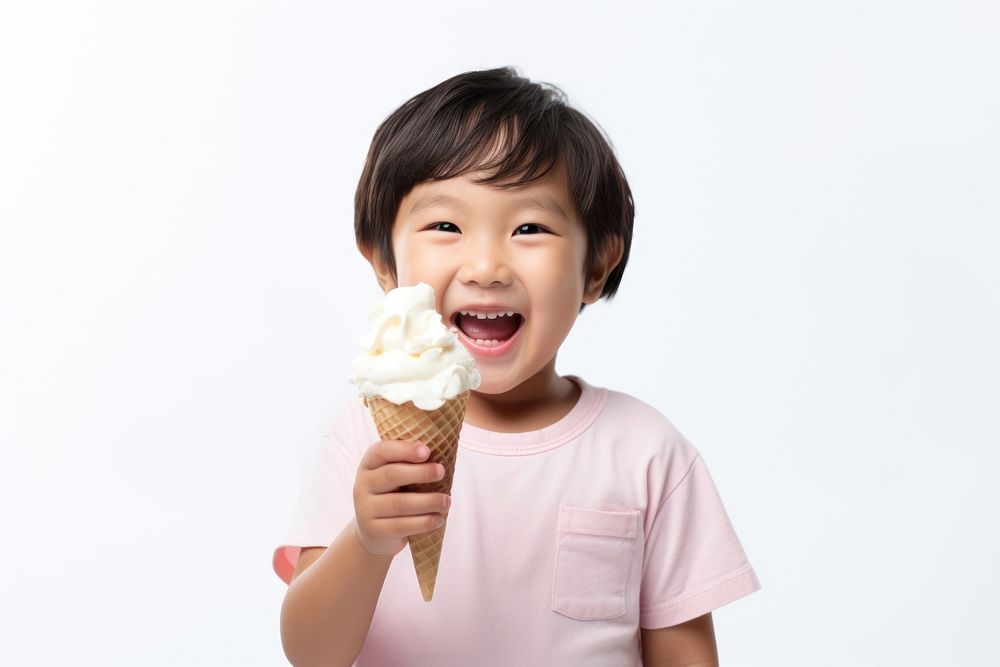 Asian boy holding dessert cream food. AI generated Image by rawpixel.