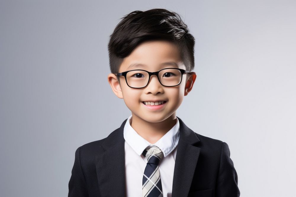 Young asian boy glasses portrait smile. AI generated Image by rawpixel.