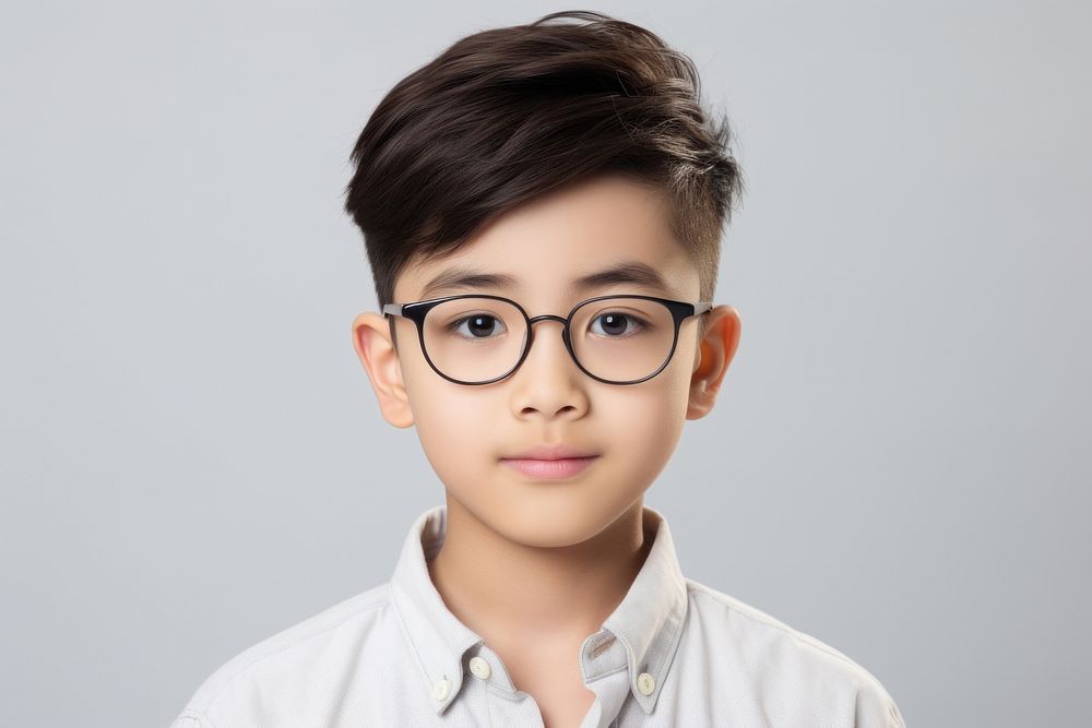 Young asian boy glasses portrait photo. AI generated Image by rawpixel.