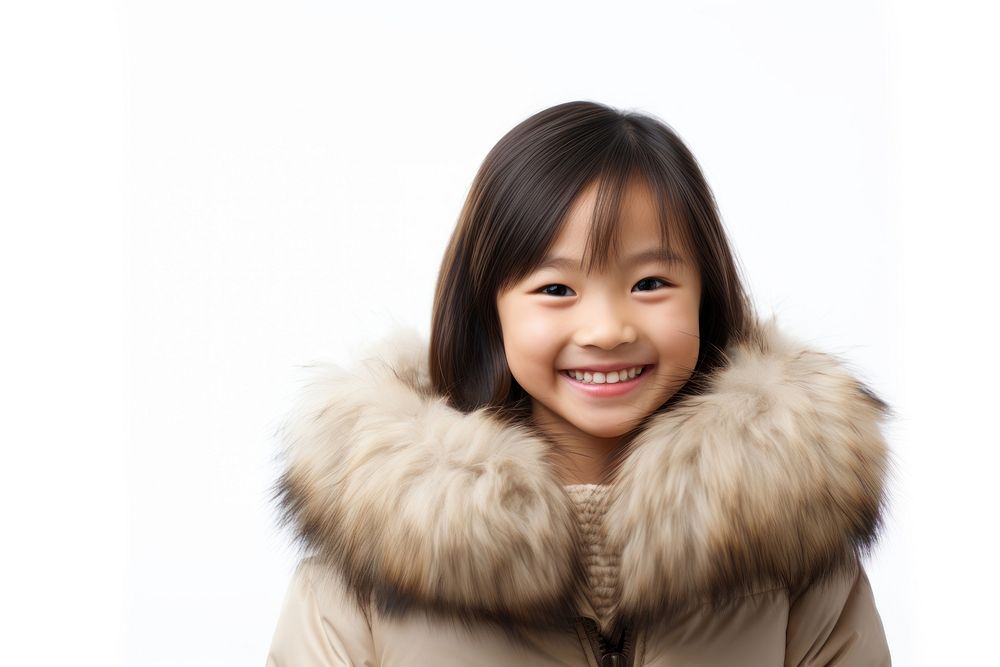 Asian girl smiling coat fur portrait. AI generated Image by rawpixel.