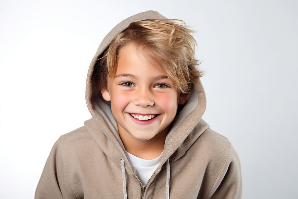 Young boy smiling hood sweatshirt portrait. AI generated Image by rawpixel.
