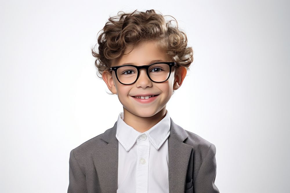 Young boy glasses portrait smile. AI generated Image by rawpixel.