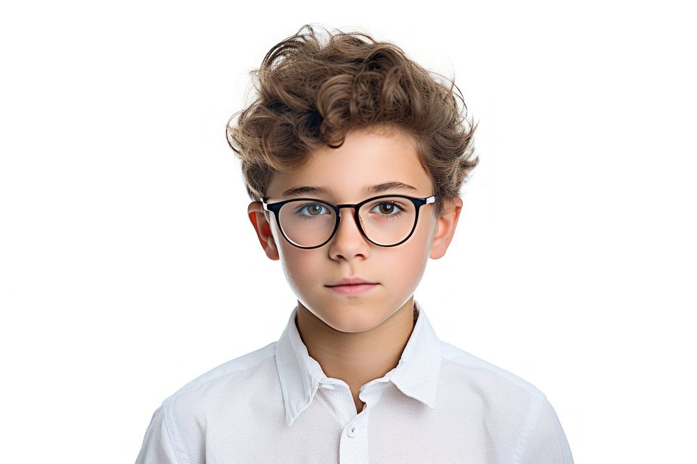 Young boy glasses portrait photo. AI generated Image by rawpixel.