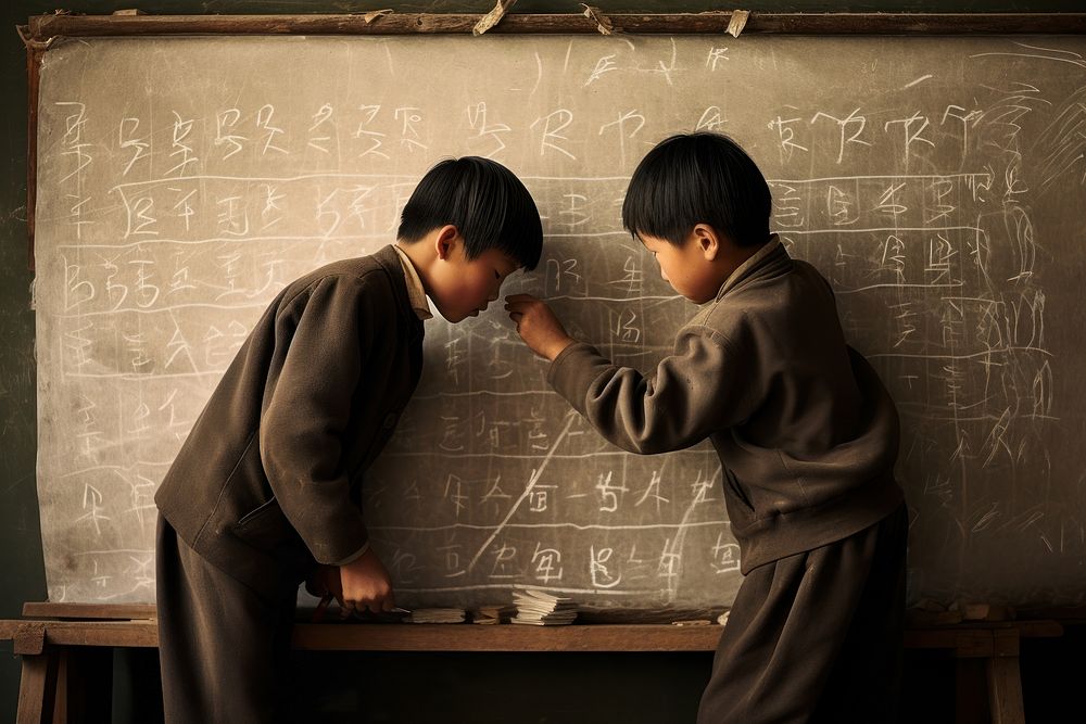 Asian teeagers writing blackboard student child. AI generated Image by rawpixel.