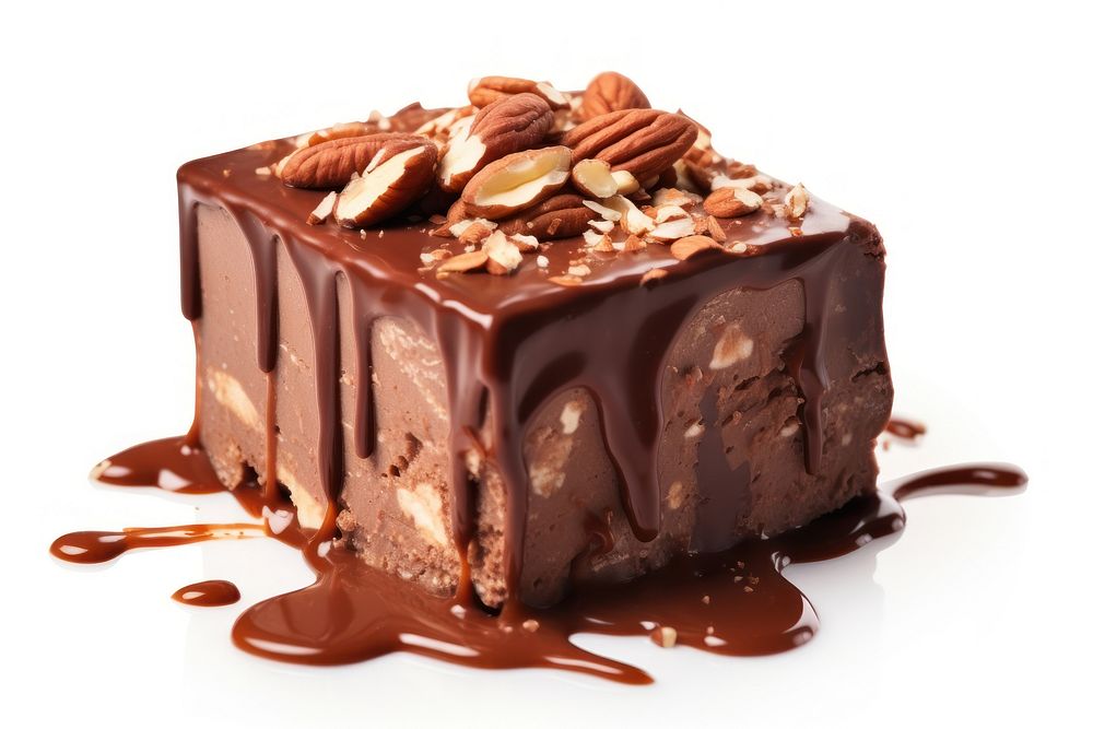 Chocolate almond fudge dessert food cake. 