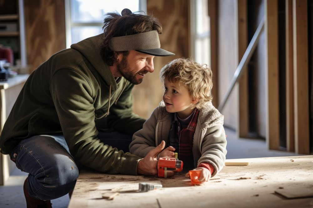 Adult man togetherness woodworking. AI generated Image by rawpixel.