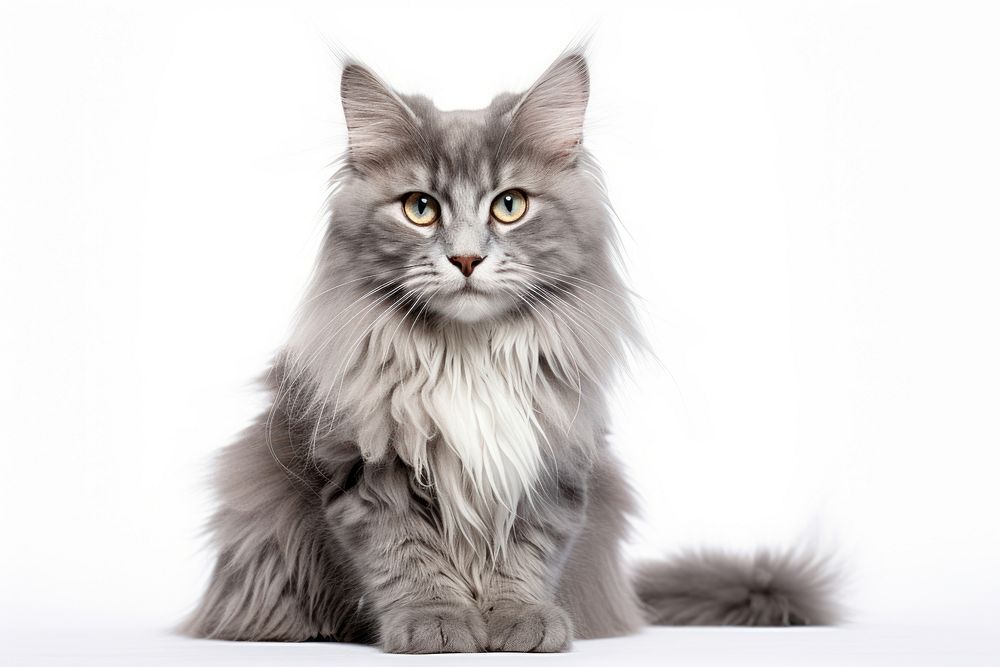 Gray Scarred long hair cat mammal animal pet. AI generated Image by rawpixel.