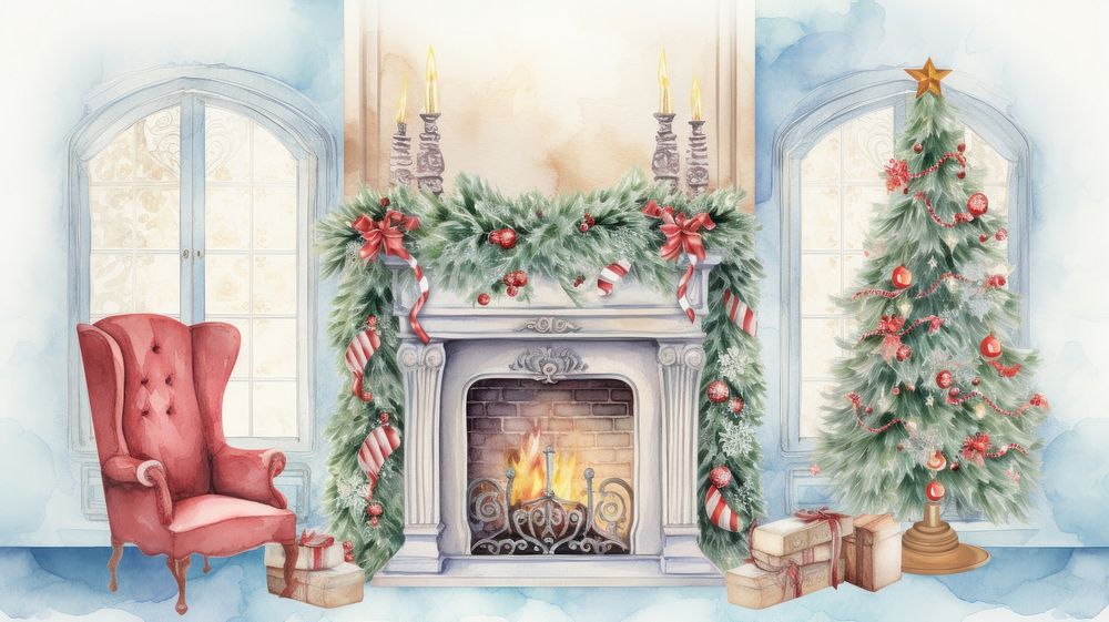 Christmas chimney living room wallpaper | Free Photo Illustration