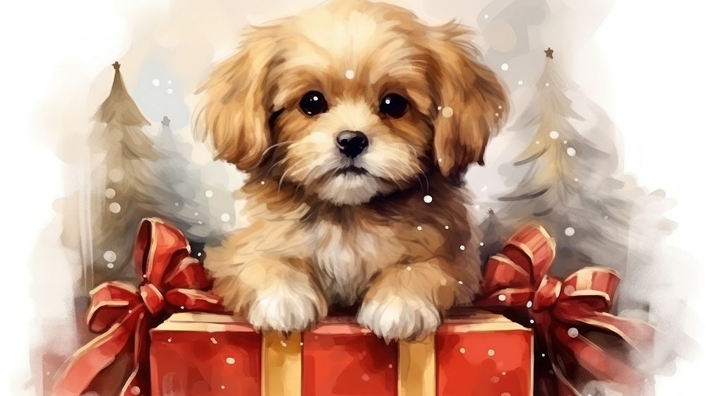 Christmas dog wallpaper mammal animal puppy. AI generated Image by rawpixel.