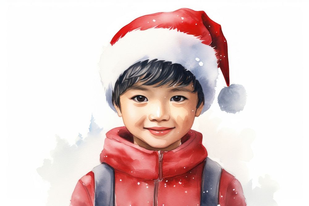Asian boy wearing santa hat portrait baby celebration. AI generated Image by rawpixel.