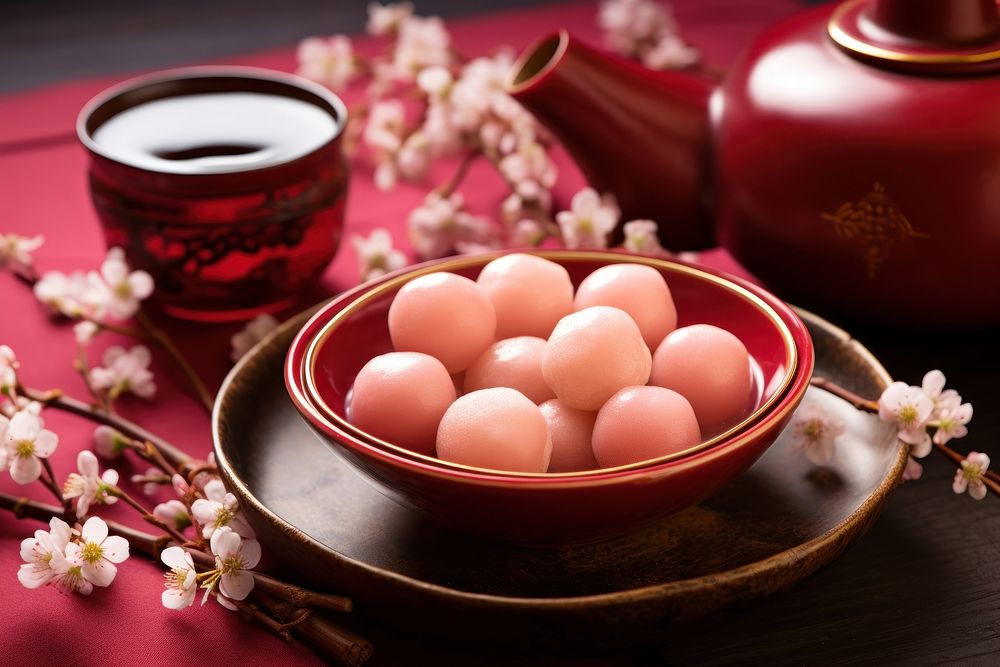 Tang Yuan tradition flower bowl. AI generated Image by rawpixel.