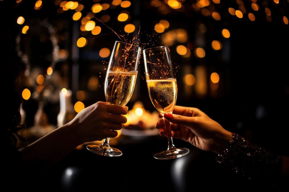 Two women toasting champagne glasses party drink togetherness. AI generated Image by rawpixel.