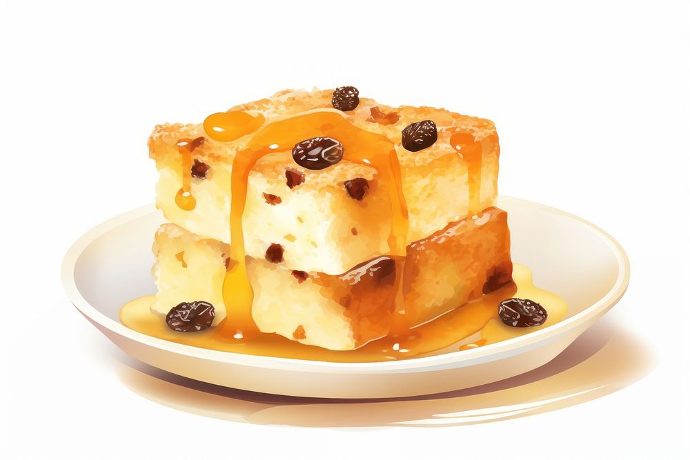 Bread pudding illustration dessert food cake. AI generated Image by rawpixel.