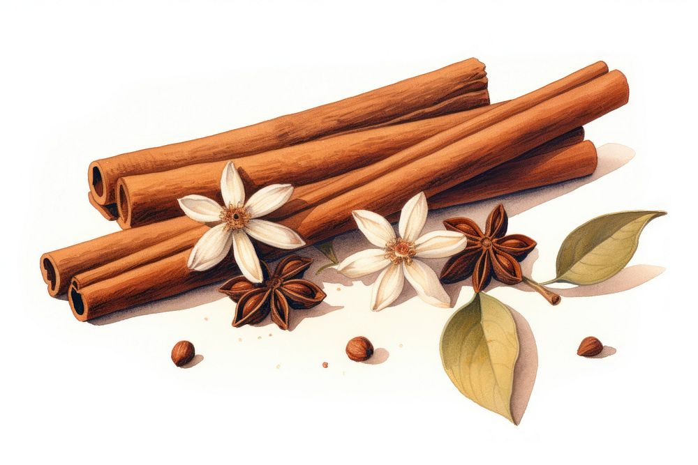 Cinnamon food white background ingredient. 