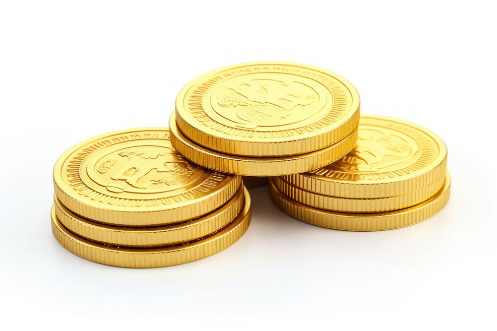 3D cartoon style Chinese golden coins money white background investment. AI generated Image by rawpixel.