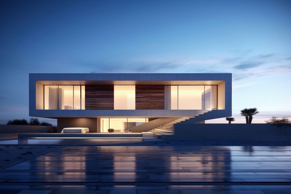 Minimalist house architecture building reflection. AI generated Image by rawpixel.