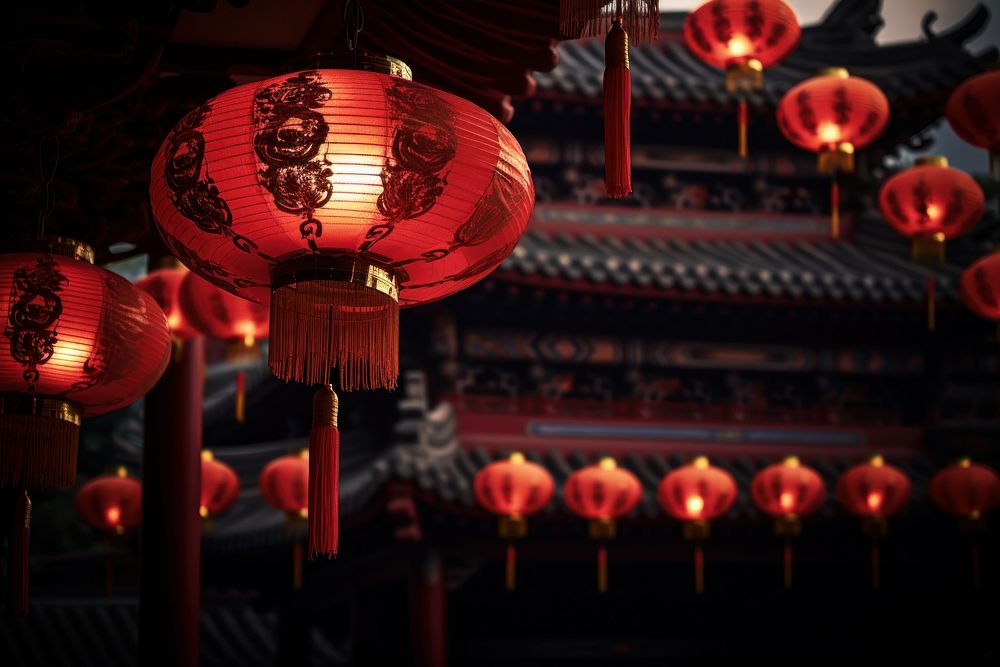 Chinese temple lantern festival red. AI generated Image by rawpixel.