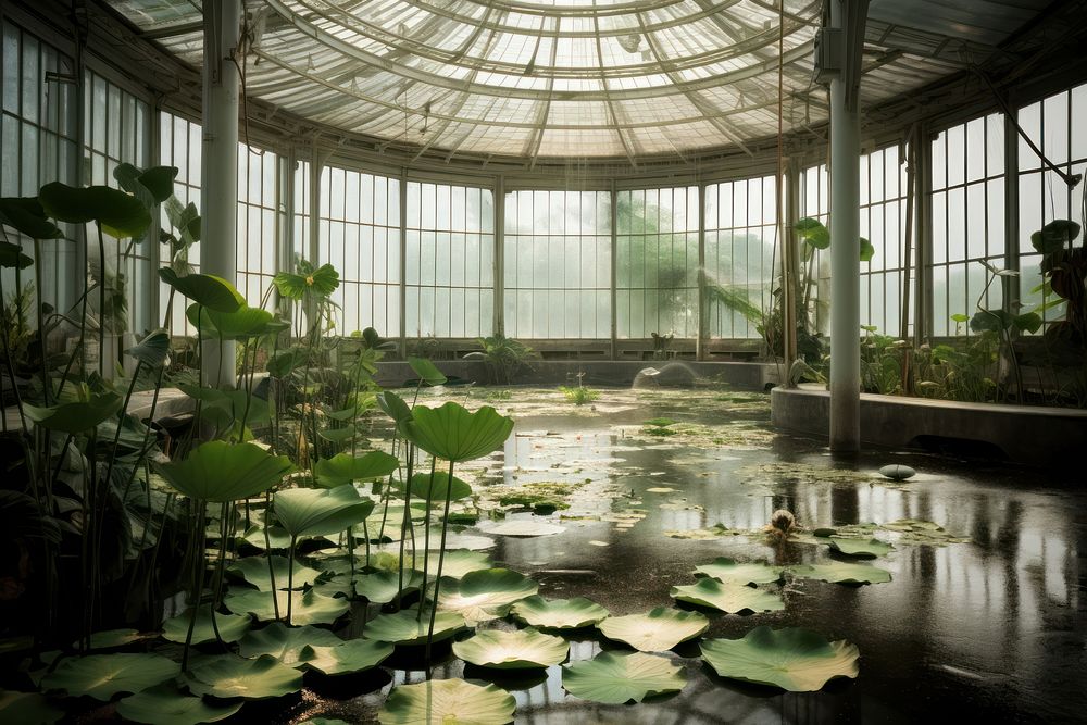 Greenhouse garden pond outdoors. AI generated Image by rawpixel.