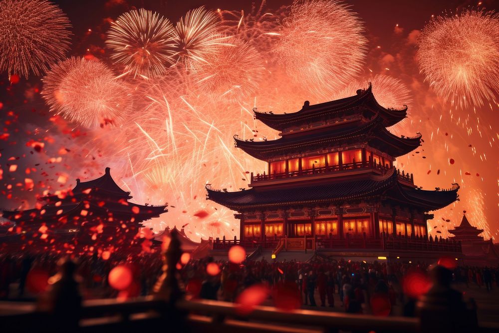 Chinese new year fireworks festival lantern. AI generated Image by rawpixel.