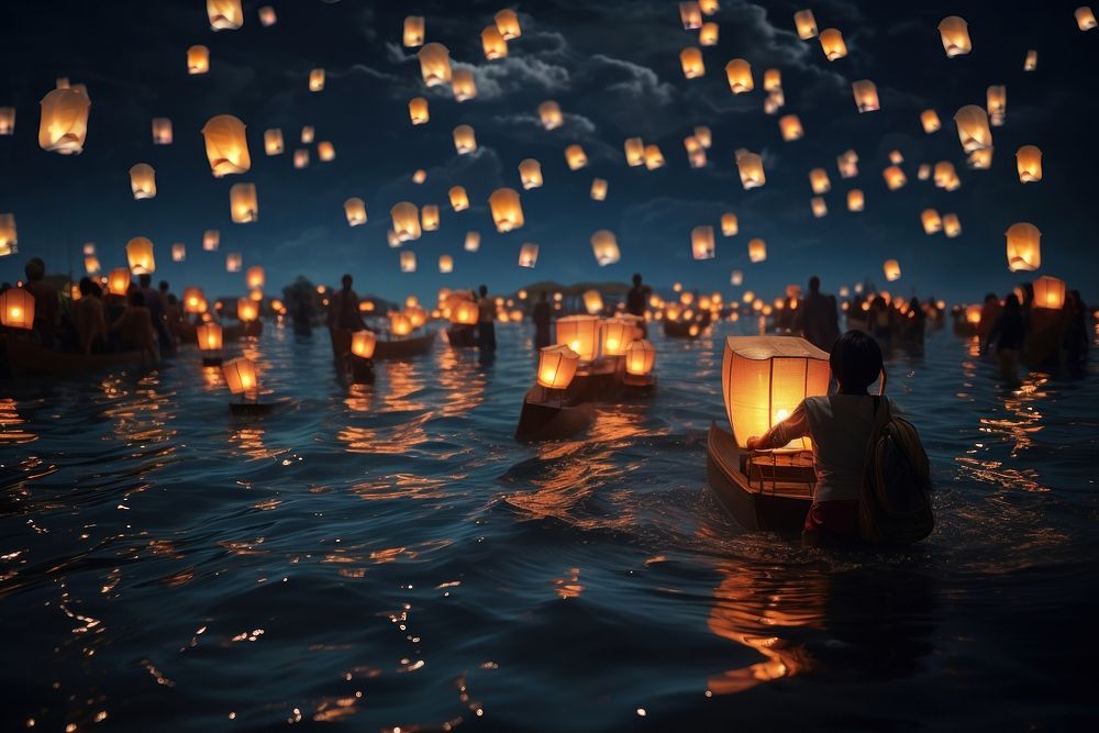Floating lantern outdoors festival night. AI generated Image by rawpixel.