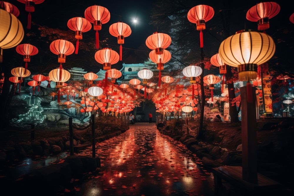 Chinese new year festival lantern night. AI generated Image by rawpixel.