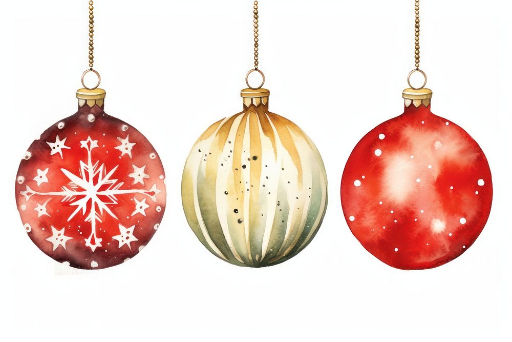 Christmas balls decorations ornament watercolor white background illuminated celebration. AI generated Image by rawpixel.