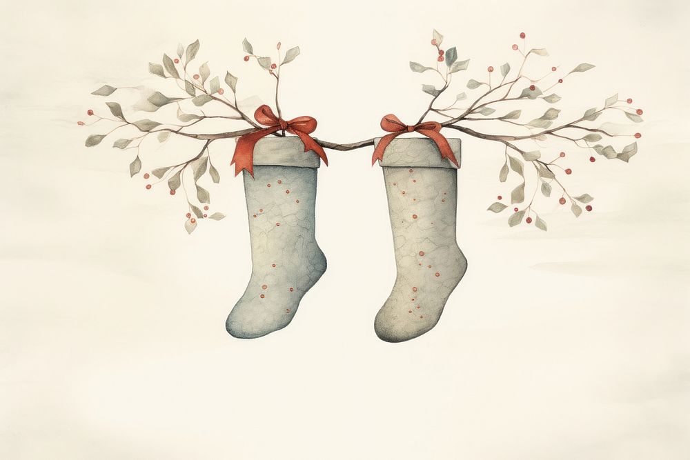 Christmas stockings ribbon branch plant. AI generated Image by rawpixel.