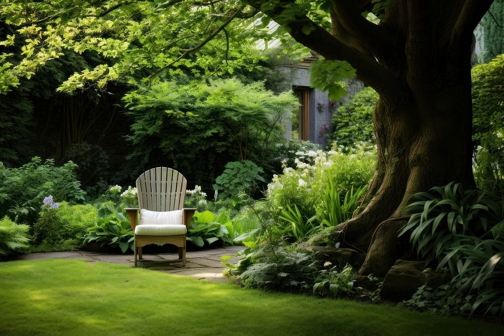 Garden backyard chair outdoors. AI generated Image by rawpixel.
