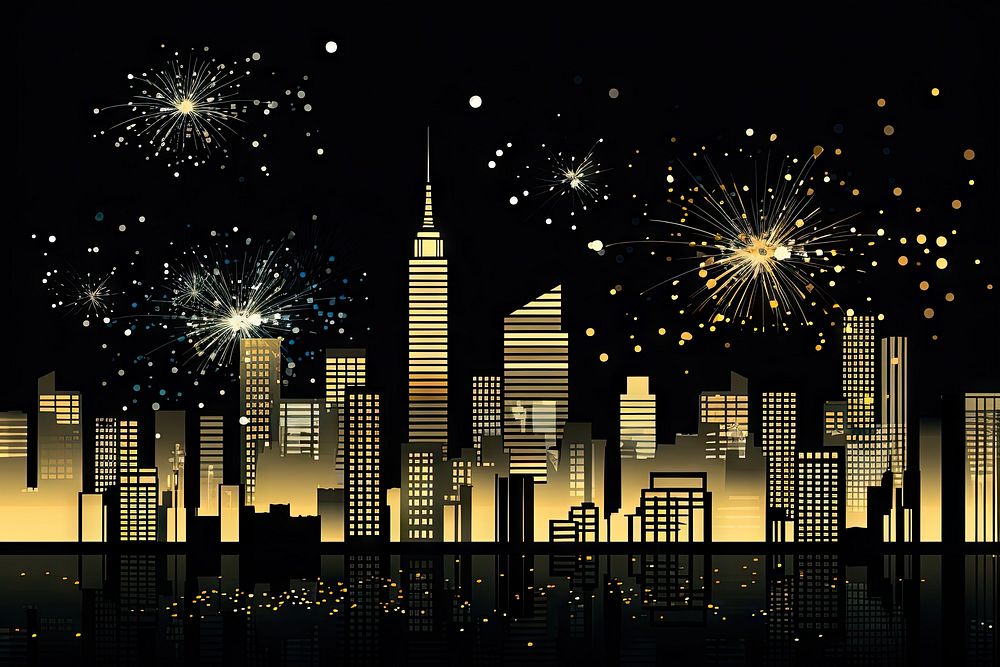 Buildings silouhettes fireworks architecture metropolis. AI generated Image by rawpixel.
