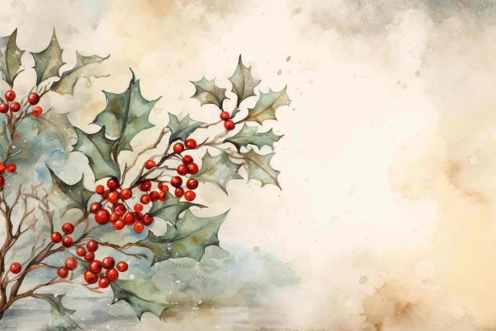 A watercolor background outdoors branch holly. AI generated Image by rawpixel.