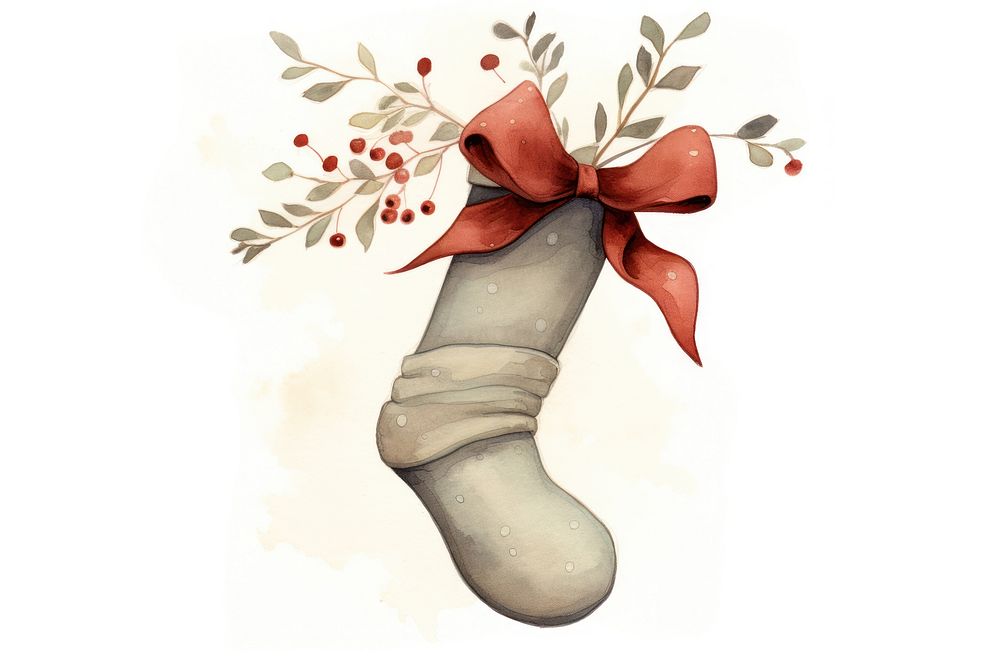 Christmas sock graphics ribbon plant. AI generated Image by rawpixel.