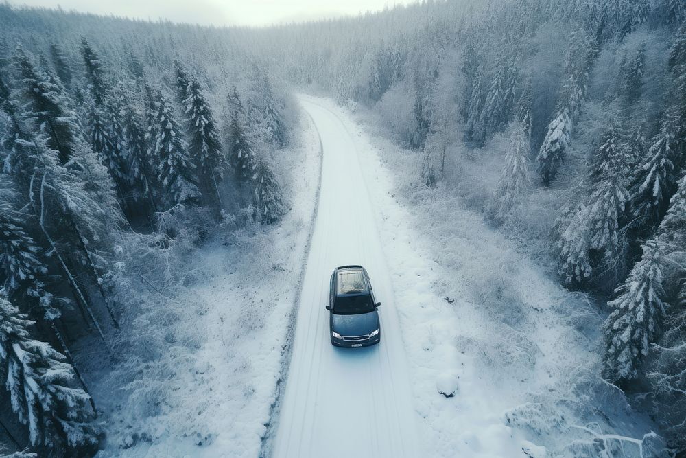 Car driving vehicle winter forest. AI generated Image by rawpixel.
