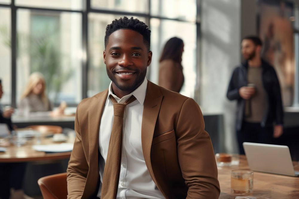 Young African business man sitting adult table. AI generated Image by rawpixel.